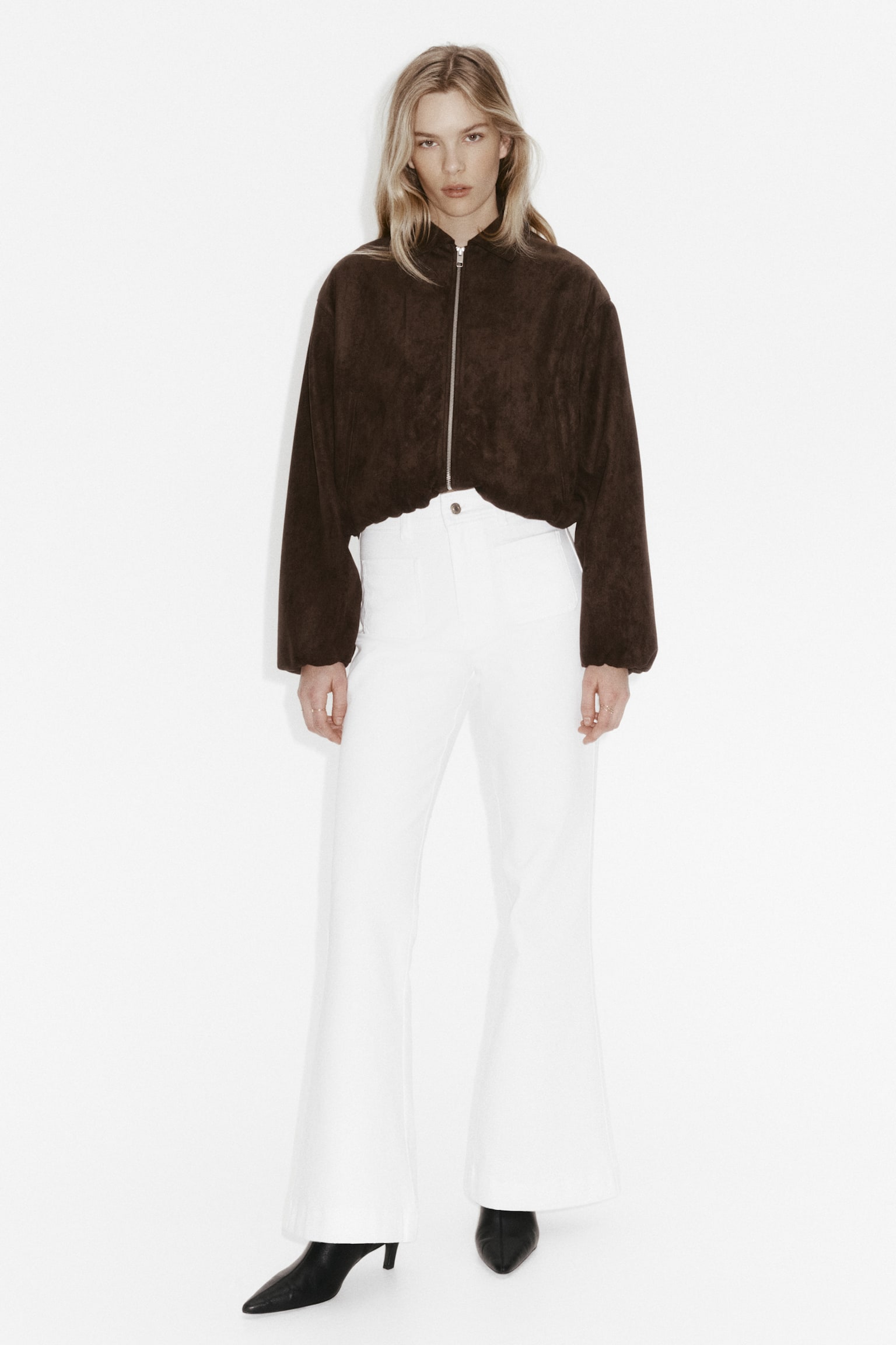 Jean évasé taille haute - Blanc/Bleu denim/Bleu denim foncé/Bleu denim foncé/Blanc/Rose pêche - 1