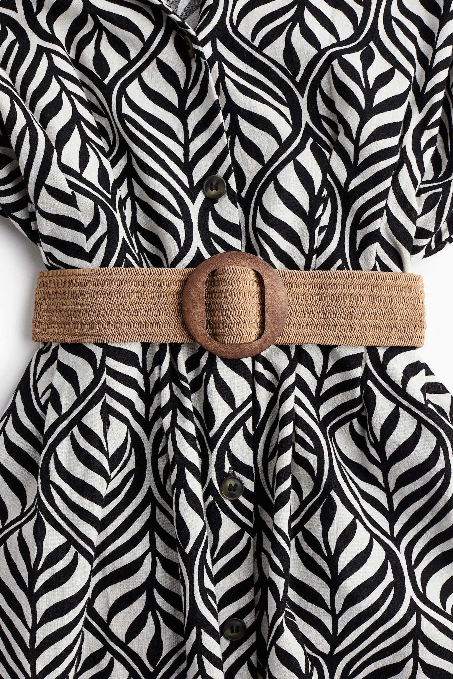 Belted Shirt Dress - Black/Leaf pattern/White/Blue pattern/Dark khaki green/White/Floral/White/Black - 3