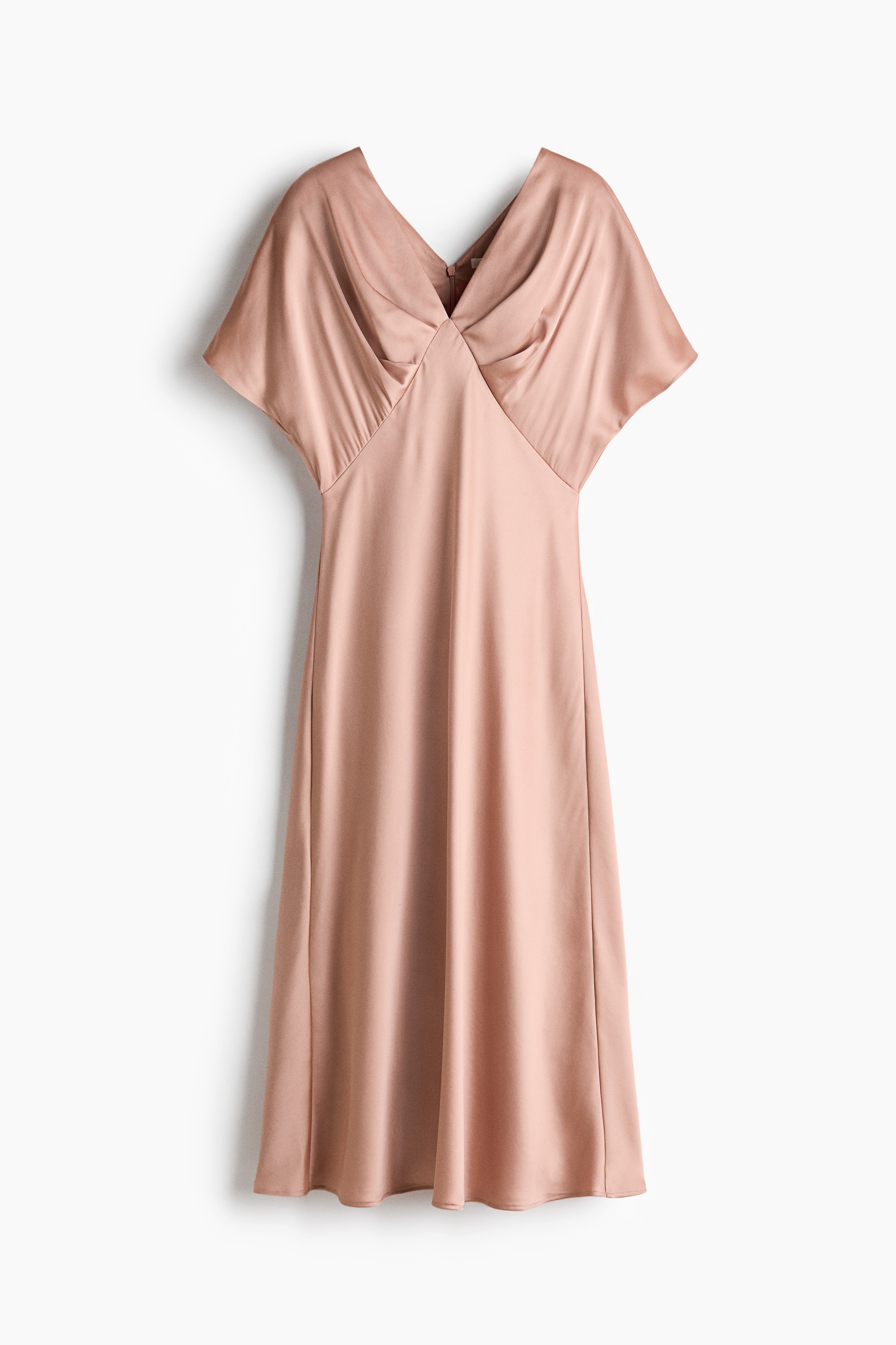 V-Neck Satin Dress - Beige/Gray