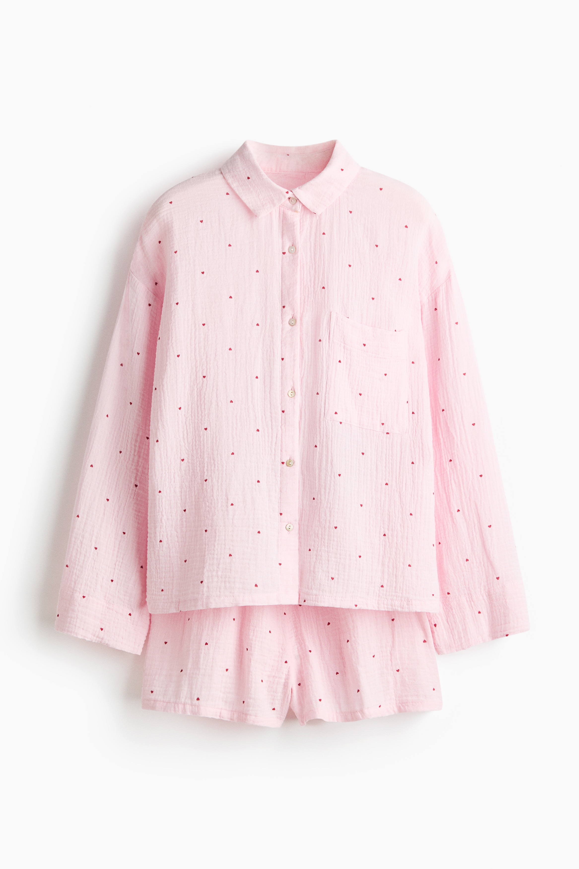 Chemise et short de pyjama - Rose clair/cœurs/Jaune pâle/Rose poudré/fleuri/Blanc/cœurs noirs/Rose ancien clair/Marron foncé/Blanc/citrons/Blanc/cœurs