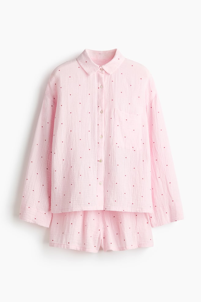 Pyjama shirt and shorts - Light pink/Hearts/White/Lemons/Dusty brown/Dark grey/Cream/Floral/Light dusty blue/Light dusty pink/Cream/Polka dot/White/Black hearts/Dark brown/Light pink/Dark blue - 1