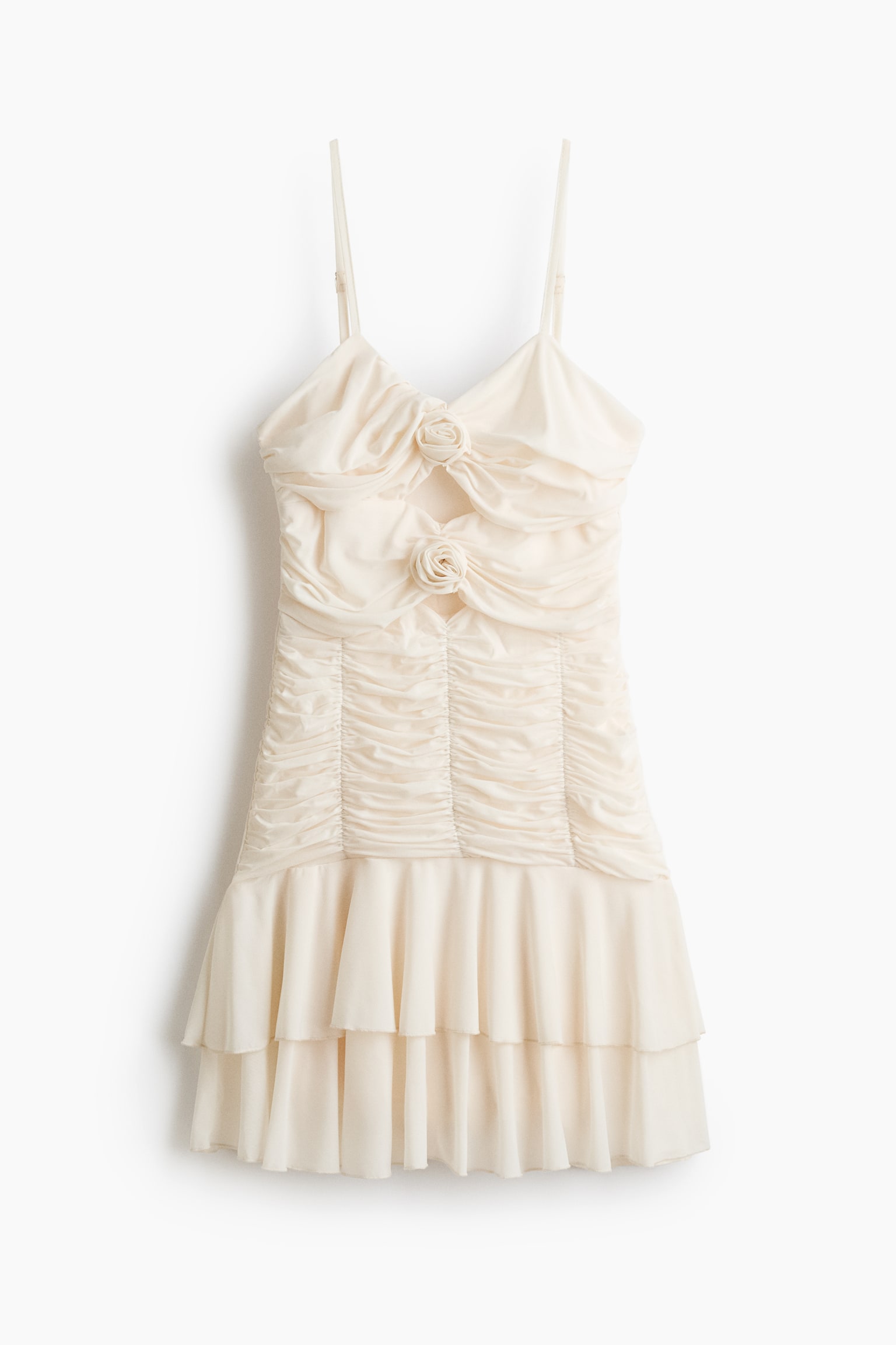 Ruched mesh strappy dress - Cream/Dark olive green/Polka dot - 1