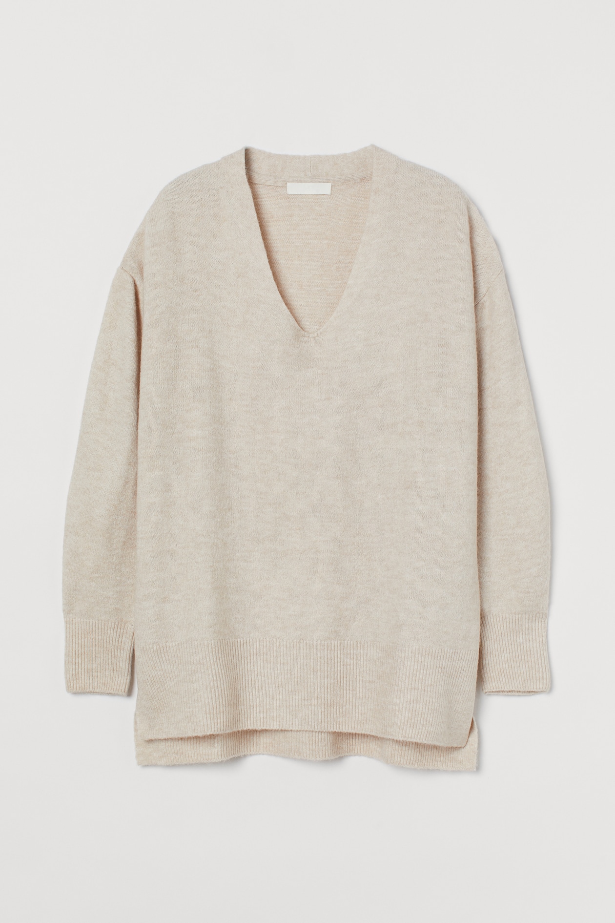 Sweater - V-neck - Long sleeve - Light beige melange - Ladies | H&M US