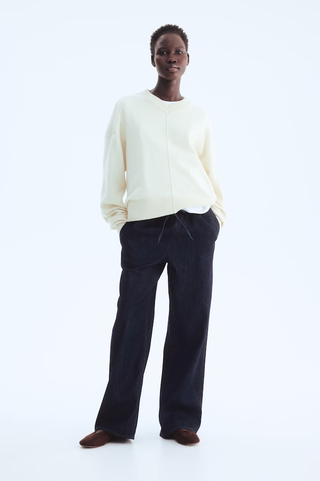 Denim drawstring trousers-Dark denim blue - 4