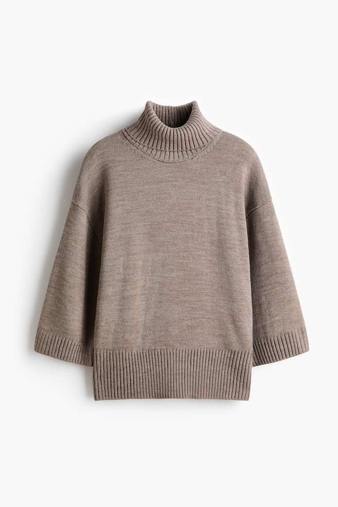 Fine-Knit Turtleneck Sweater - Taupe/Dark brown - 1