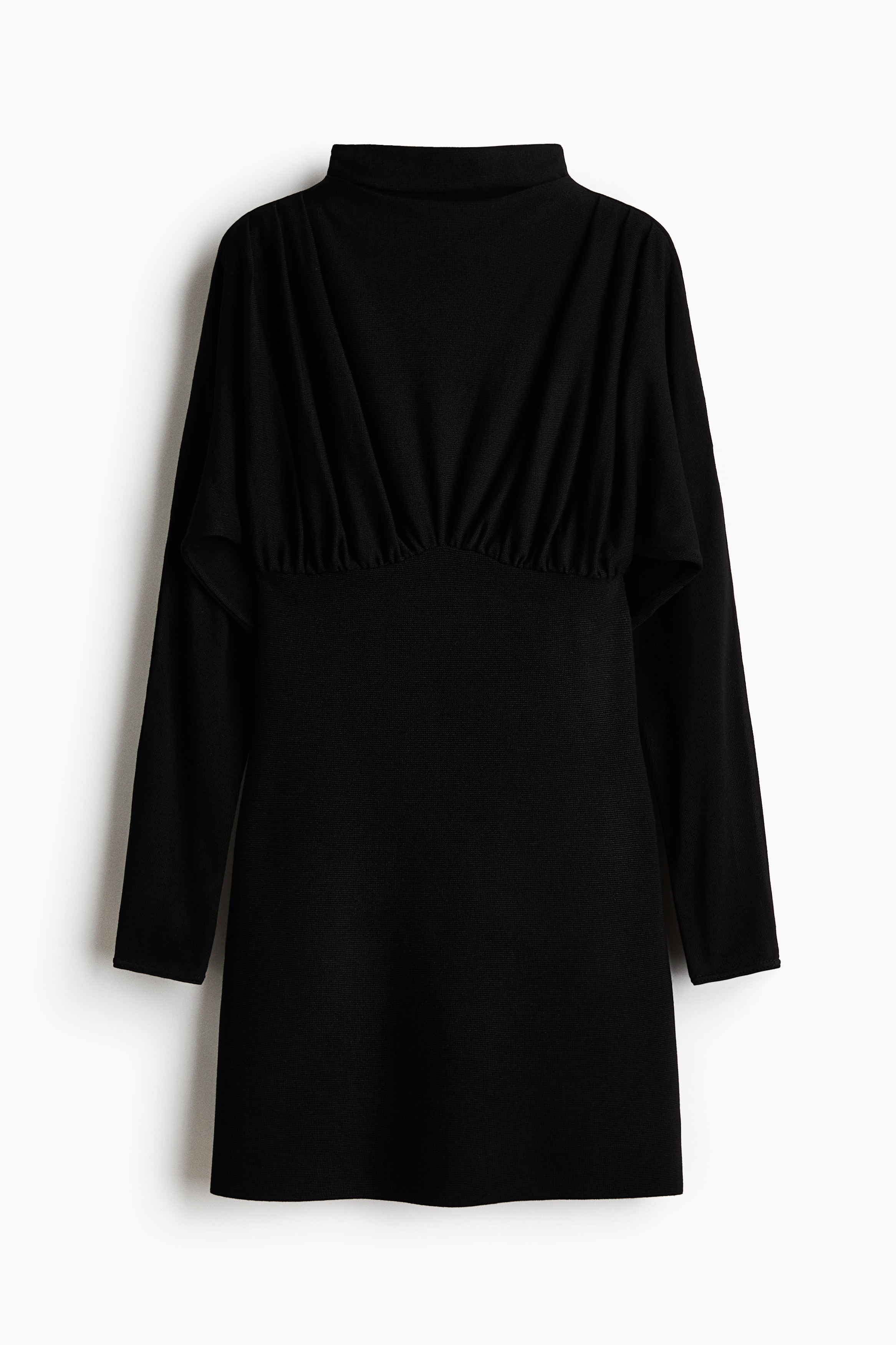 Gathered Mock Turtleneck Dress - Black/Plum purple