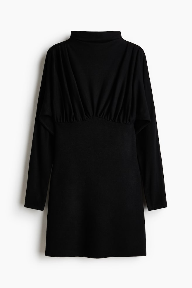 Gerafftes Kleid mit Turtleneck - Schwarz/Pflaumenlila - 1