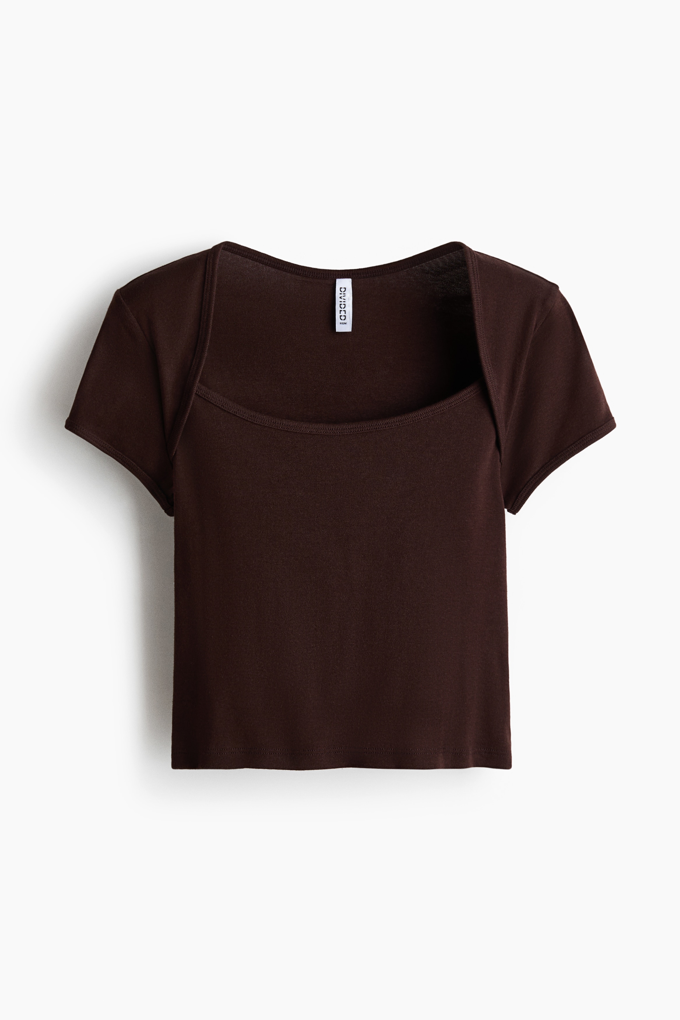 Scoop-neck cotton top - Dark brown/Dark blue/Light yellow/Light dusty green