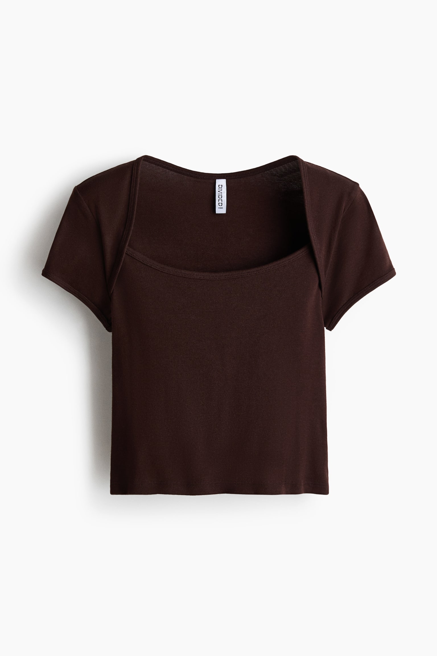Scoop-neck cotton top - Dark brown/Light dusty green/Dark blue/Light yellow - 1