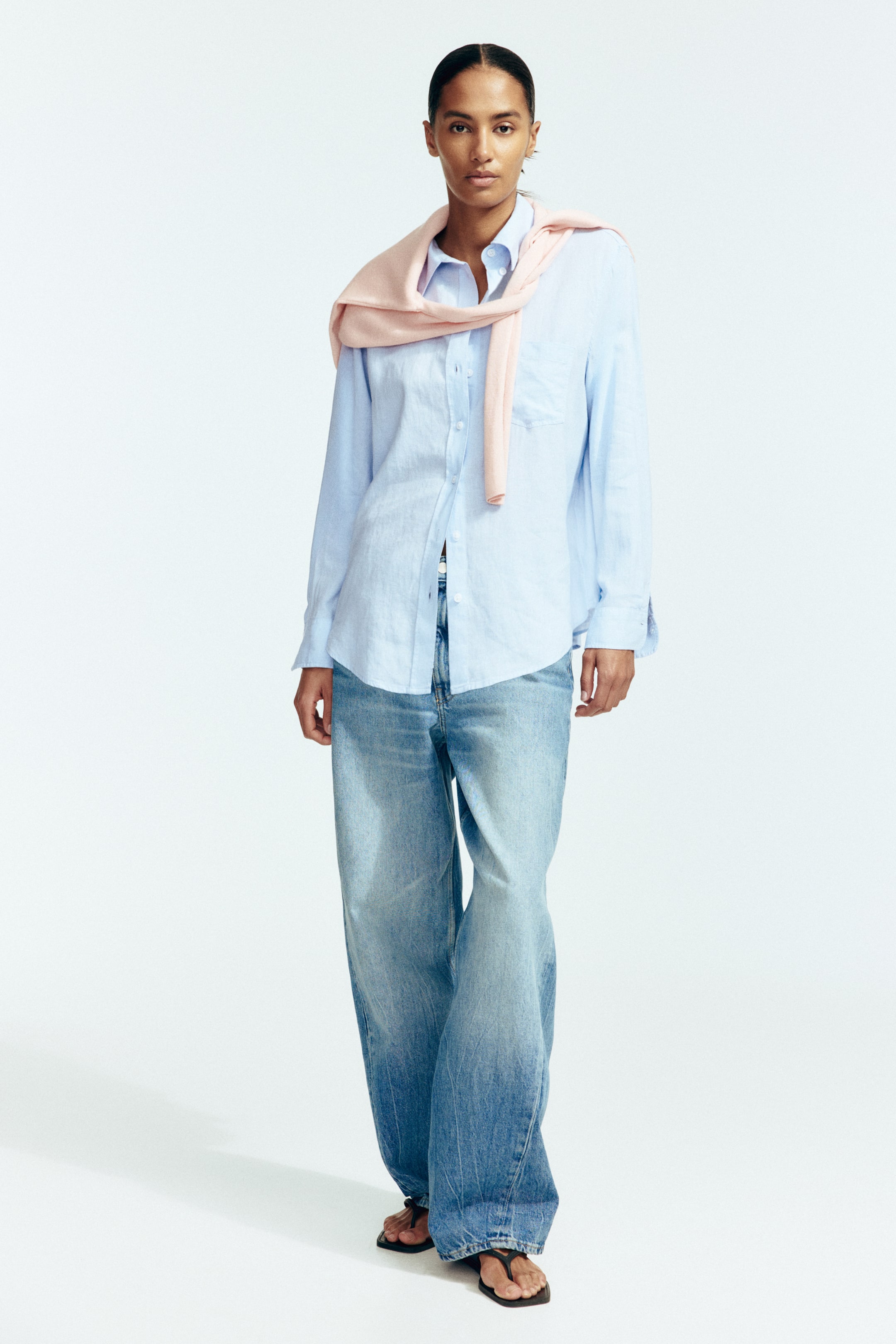 View larger image: Linen-Blend Shirt - Light blue - Ladies | H&M US 1