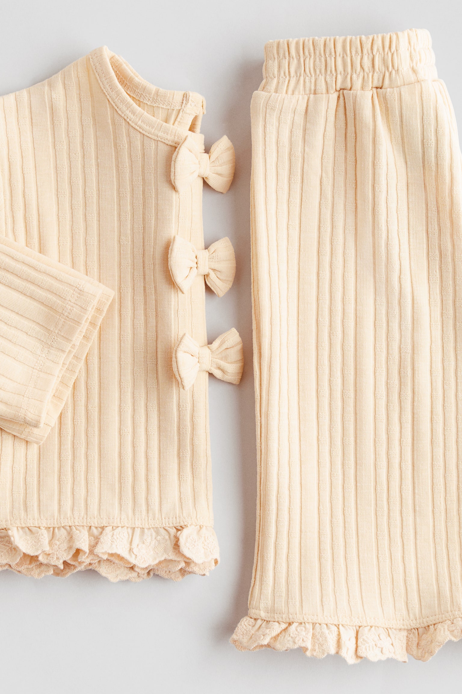 В’язаний комплект-двійка з бантами - Світло-бежевий/Сірий - 3