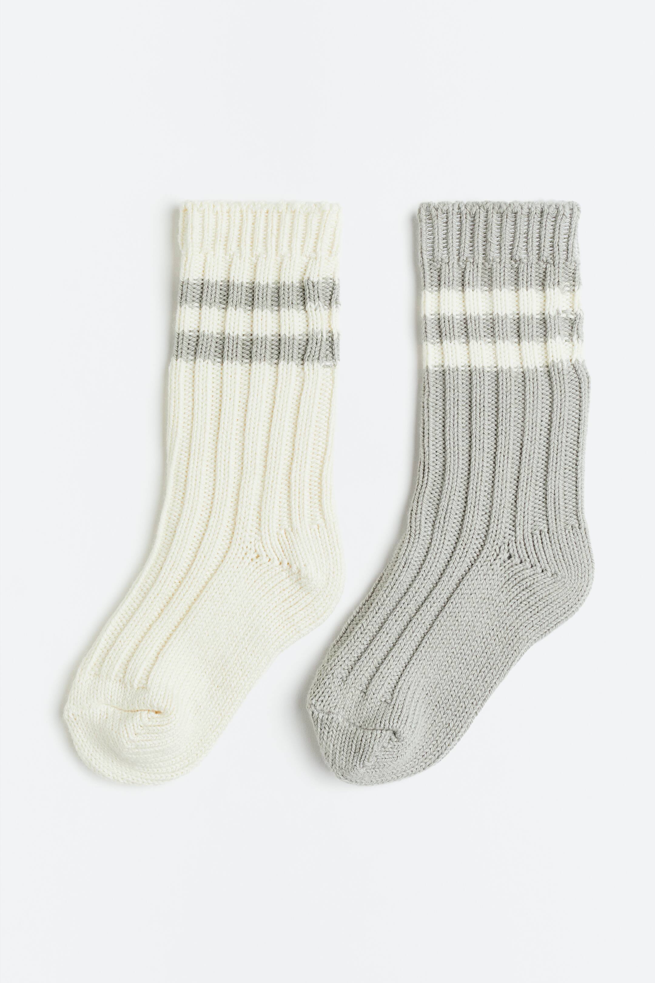 Visa större bild: 2-pack stickade strumpor - Naturvit/Grå - BARN | H&M FI 1