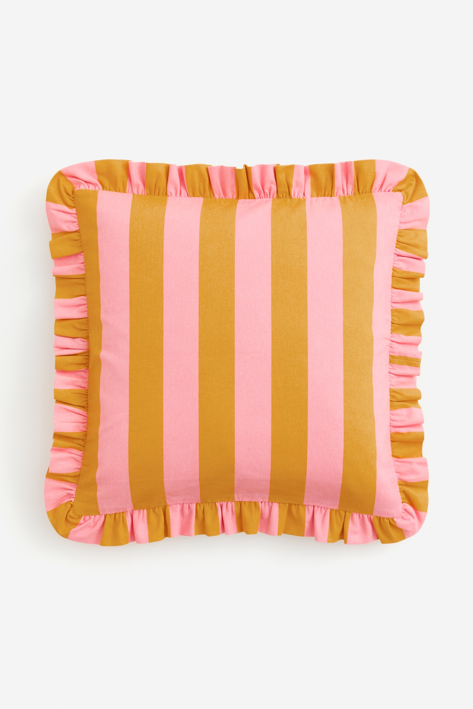 Frill-trimmed cushion cover - Pink/Striped/Dark green/Striped/Blue/Striped/Orange/Striped - 1