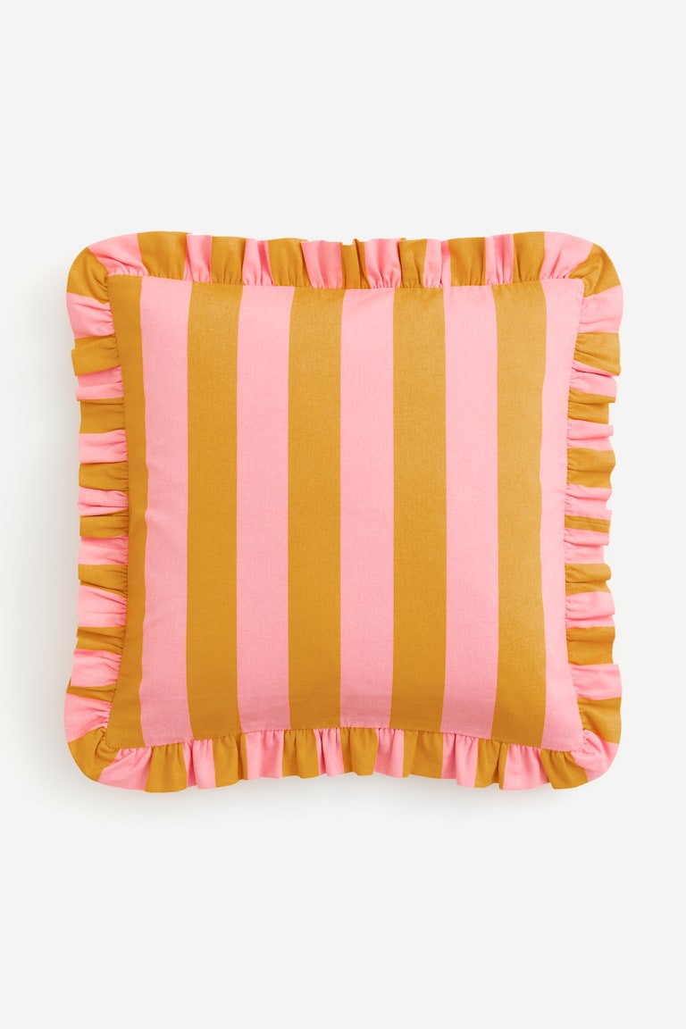 Frill-trimmed cushion cover Pink/Striped Home All H&M IN