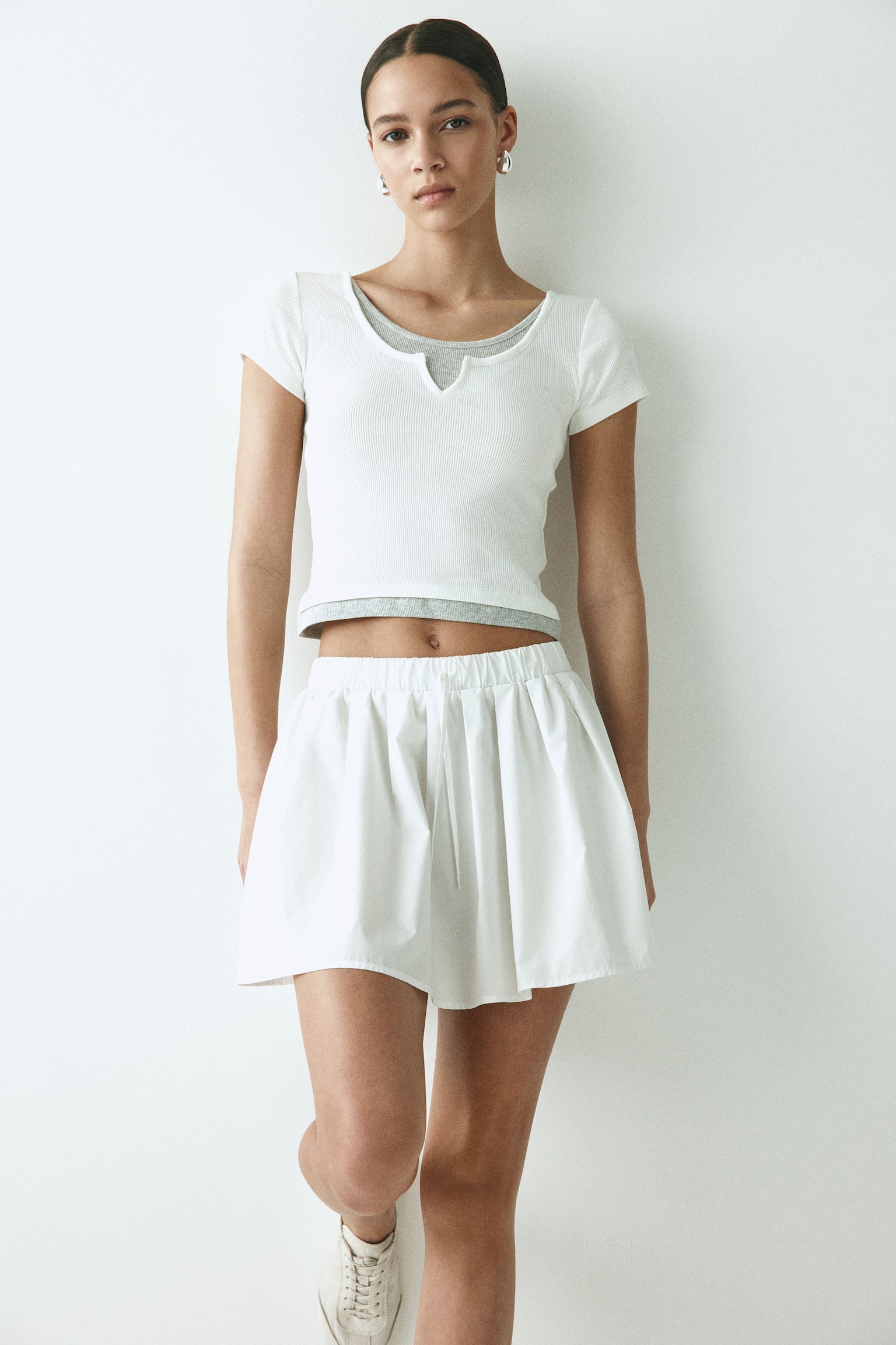 Женский топ H&M Layered Top, цвет: Белый / Серый меланжевый — фото 2