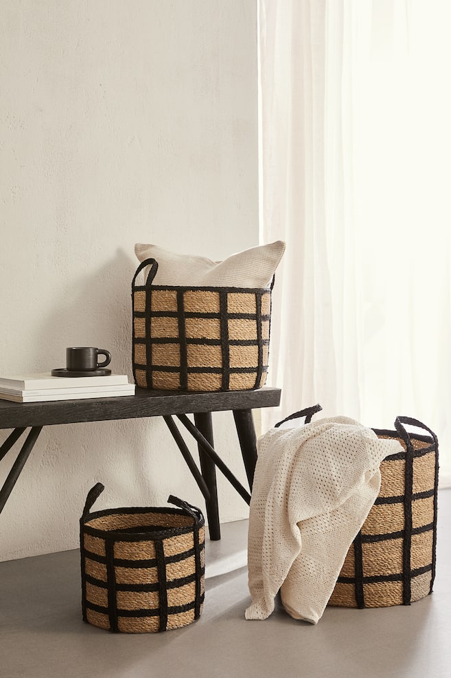 Large seagrass basket - Beige/Checked - 2