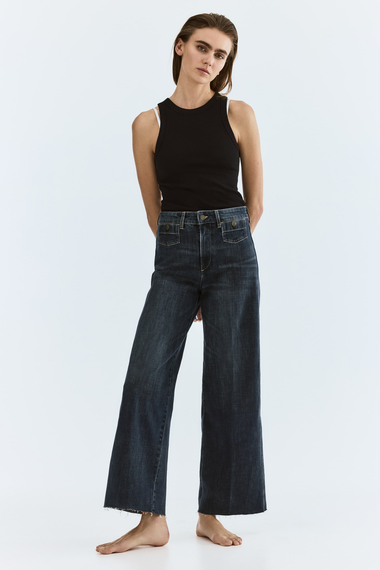 Wide High Waist Ankle Jeans - כחול ג'ינס כהה/כחול נייבי ג'ינס/לבן/אדום עז/כחול ג'ינס/כחול ג'ינס בהיר - 8