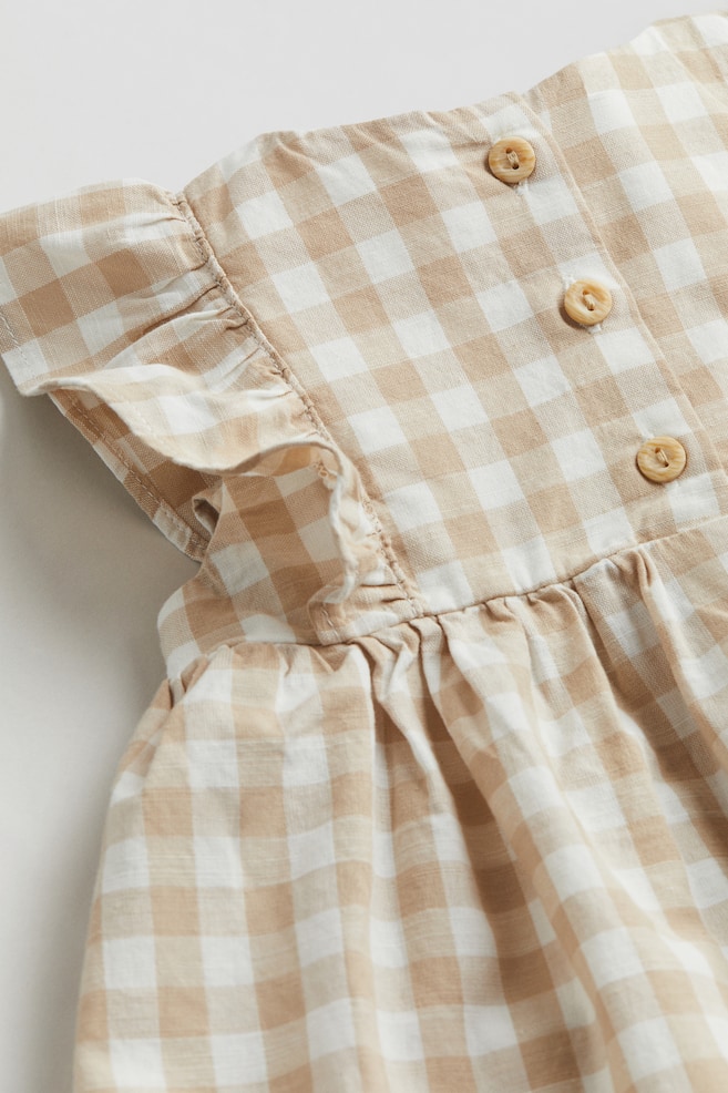 Flounce-trimmed cotton dress - Beige/Checked/White/Floral/Light dusty pink/Striped - 2