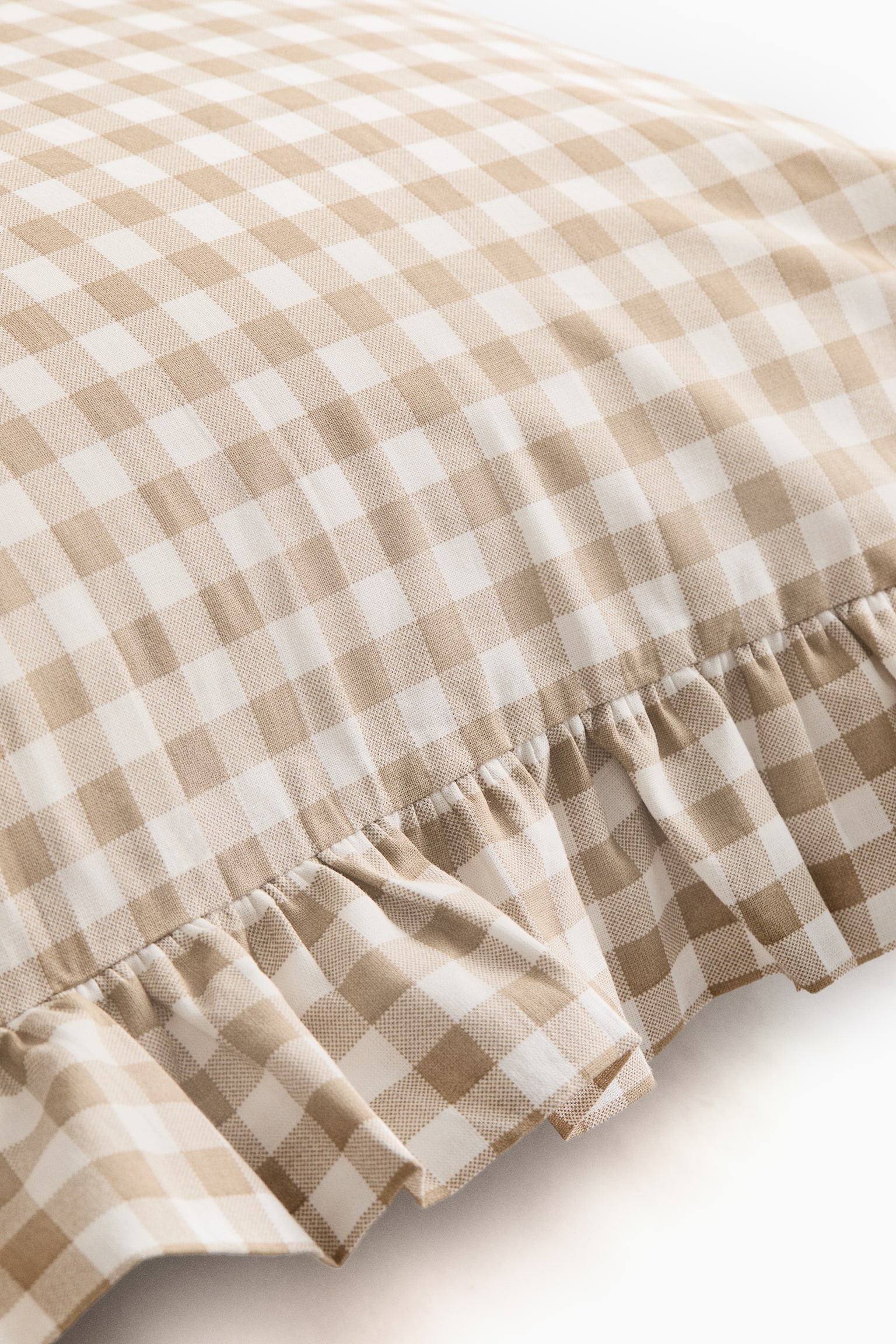 Frill-trimmed cotton pillowcase - Beige/Gingham check/Light beige/Gingham check/Khaki green/Gingham check - 3