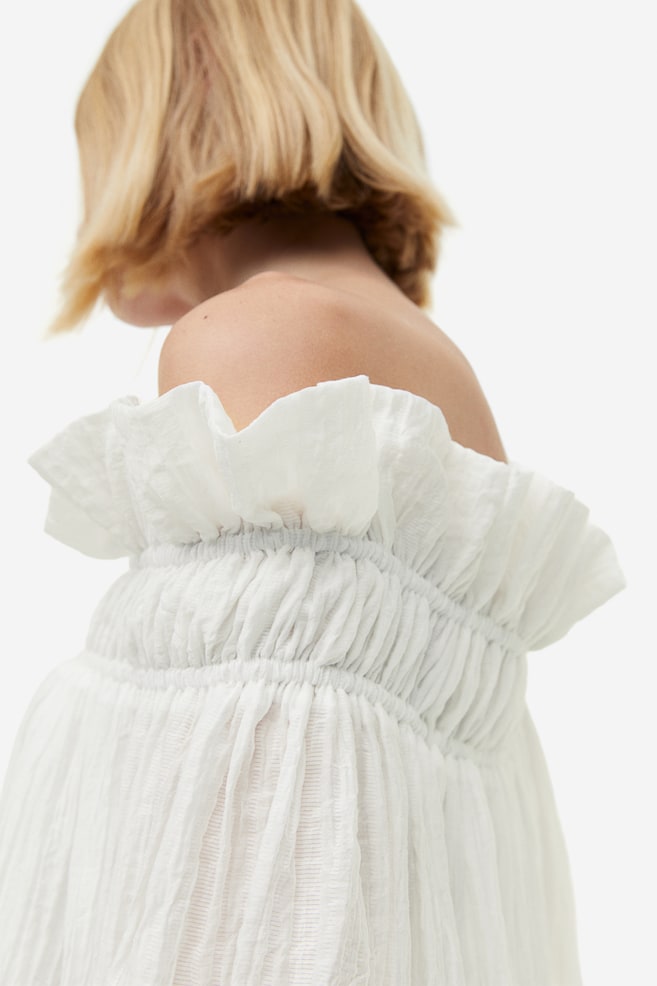 Oversized off shoulder-kjole - Hvid/Lysegrøn - 3