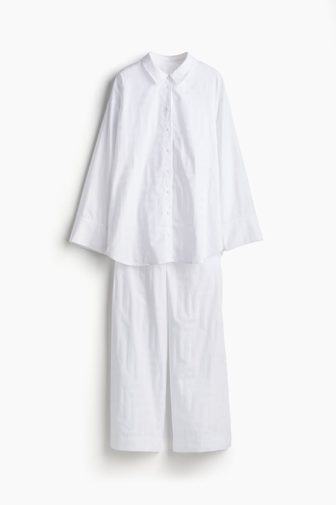 Pyjama aus Baumwolle mit Jacquardmuster - Weiß - 1