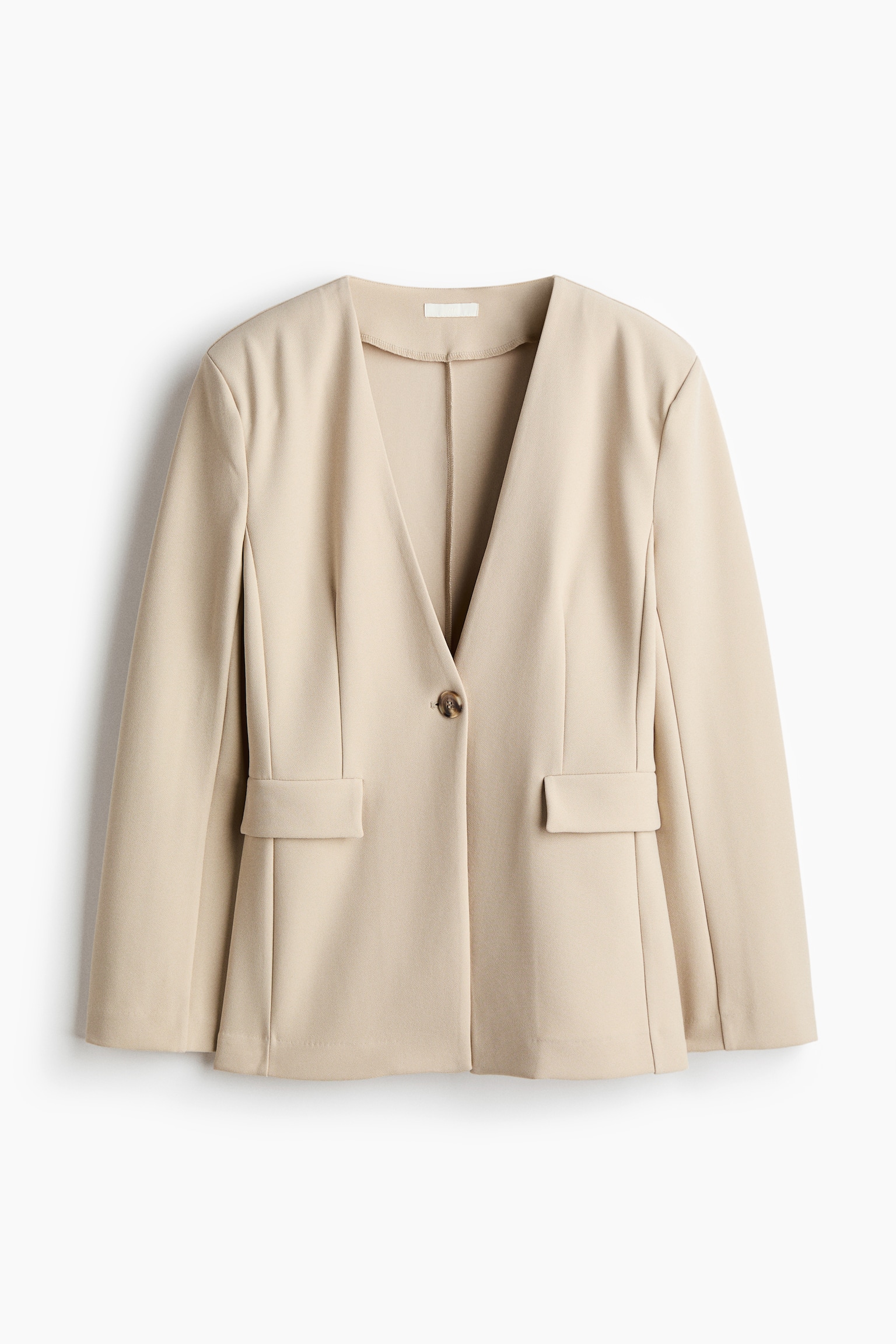 Женский пиджак H&M Collarless jersey blazer, цвет: Бежевый — фото 1
