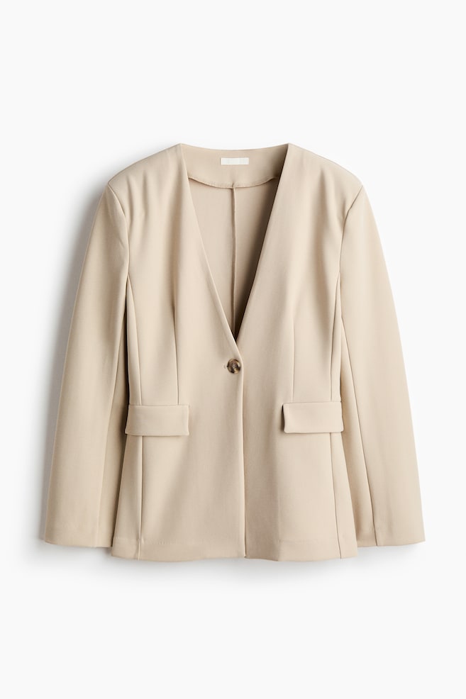 Collarless jersey blazer - Beige/Black - 1