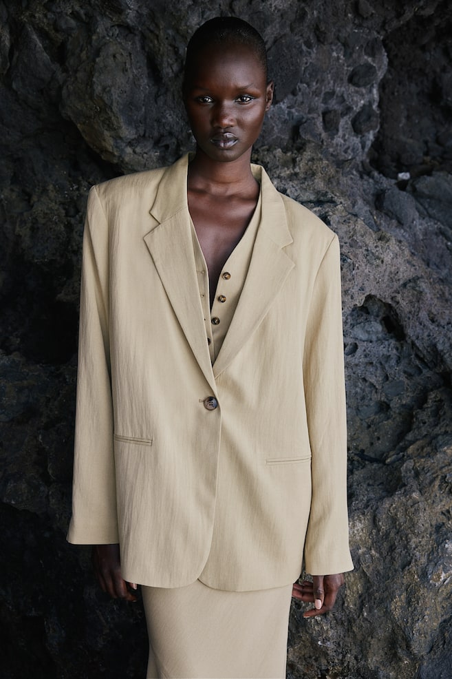 Linen-blend suit waistcoat - Beige/Black - 6