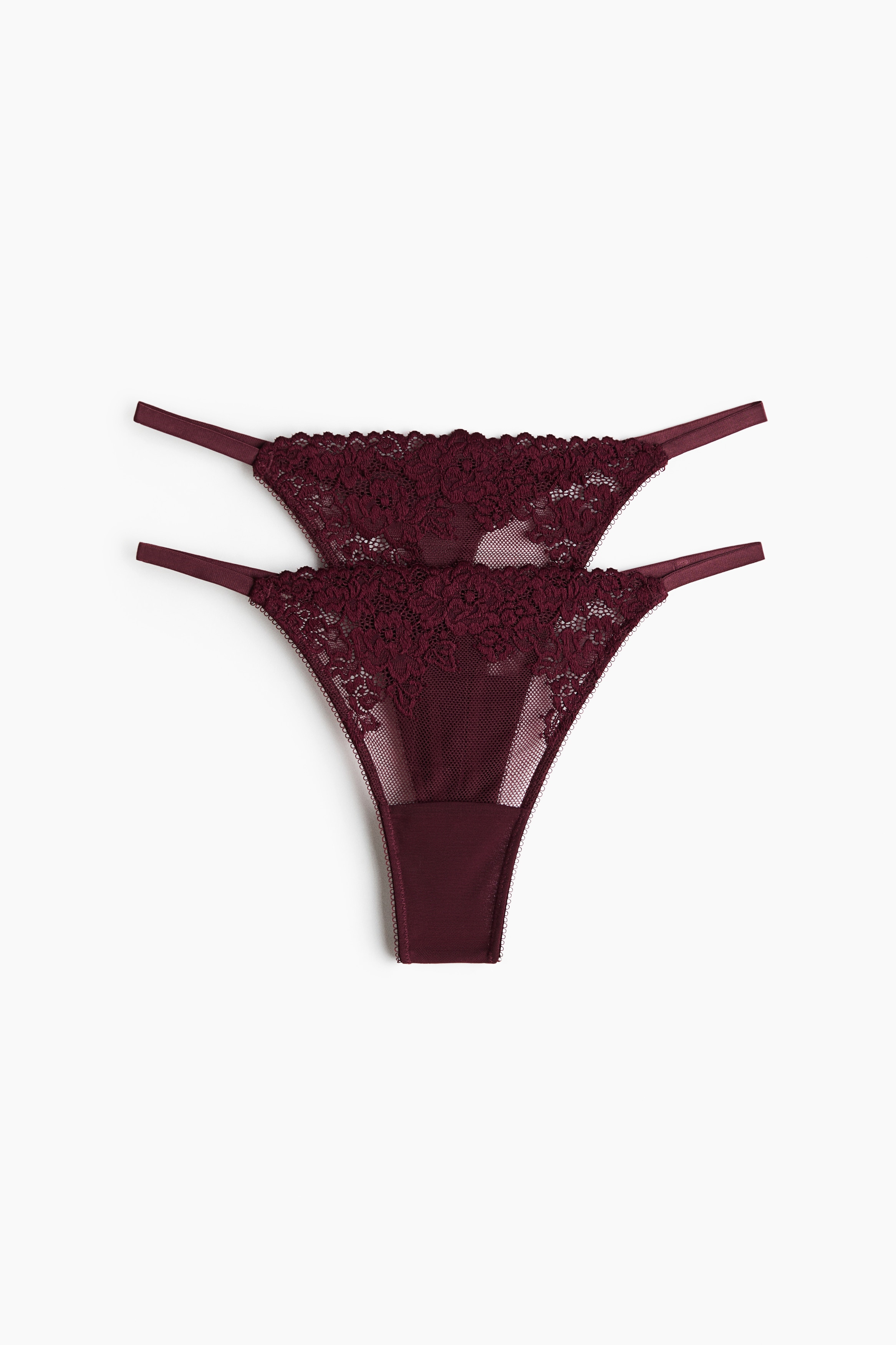 Thong 2件入蕾絲細帶內褲 - 酒紅色/黑色/奶油色/淺米色/白色/酒紅色/奶油色/淺藍色/奶油色