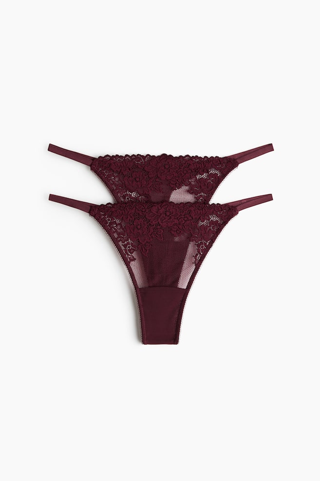 Set van 2 kanten slips - Tanga Thong - Bordeauxrood/Lichtblauw/roomwit/Zwart/roomwit/Lichtbeige/wit/Bordeauxrood/roomwit - 1