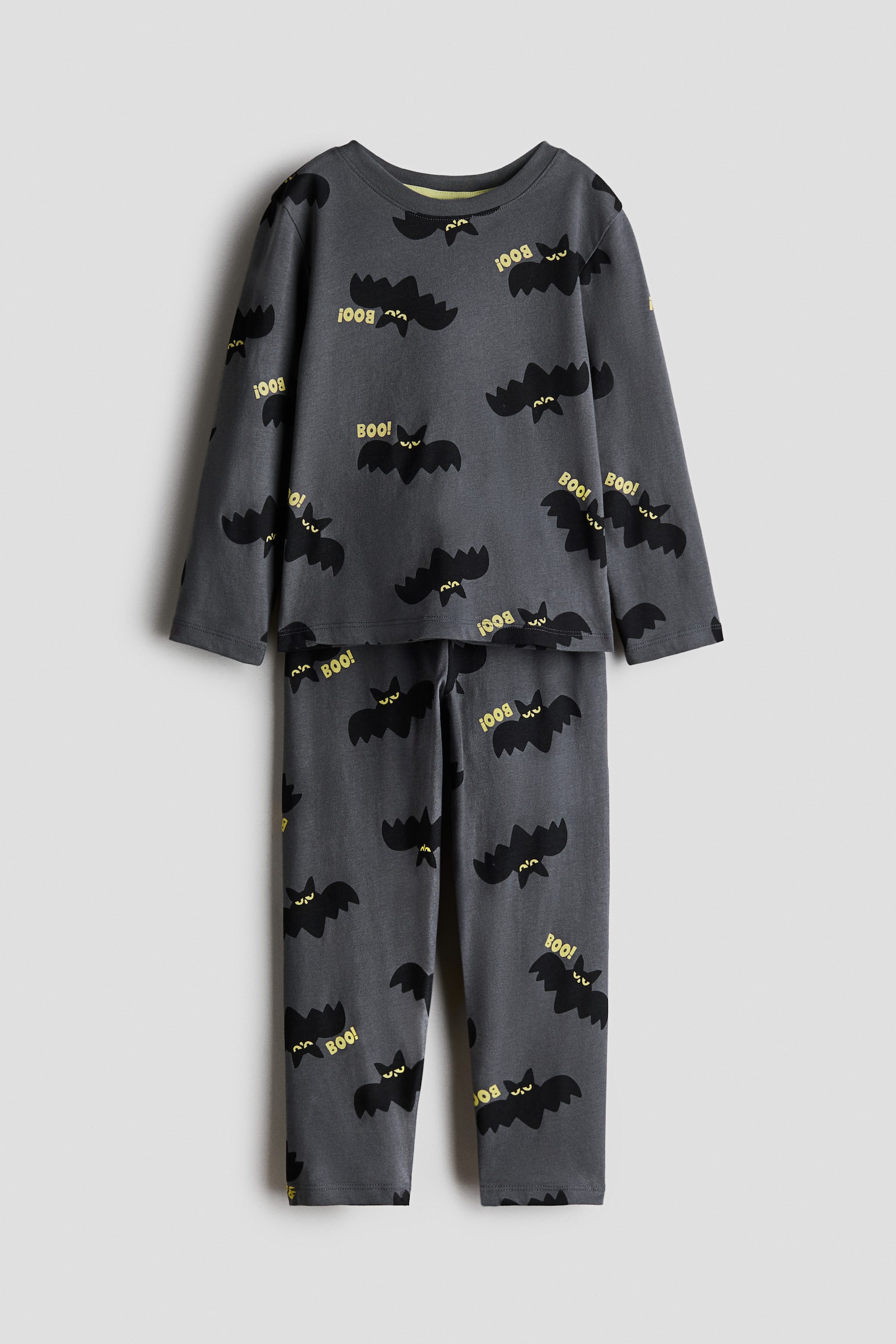 Pamuklu ve Baskılı Pijama Takımı - Koyu gri/Yarasalar/Siyah/İskelet