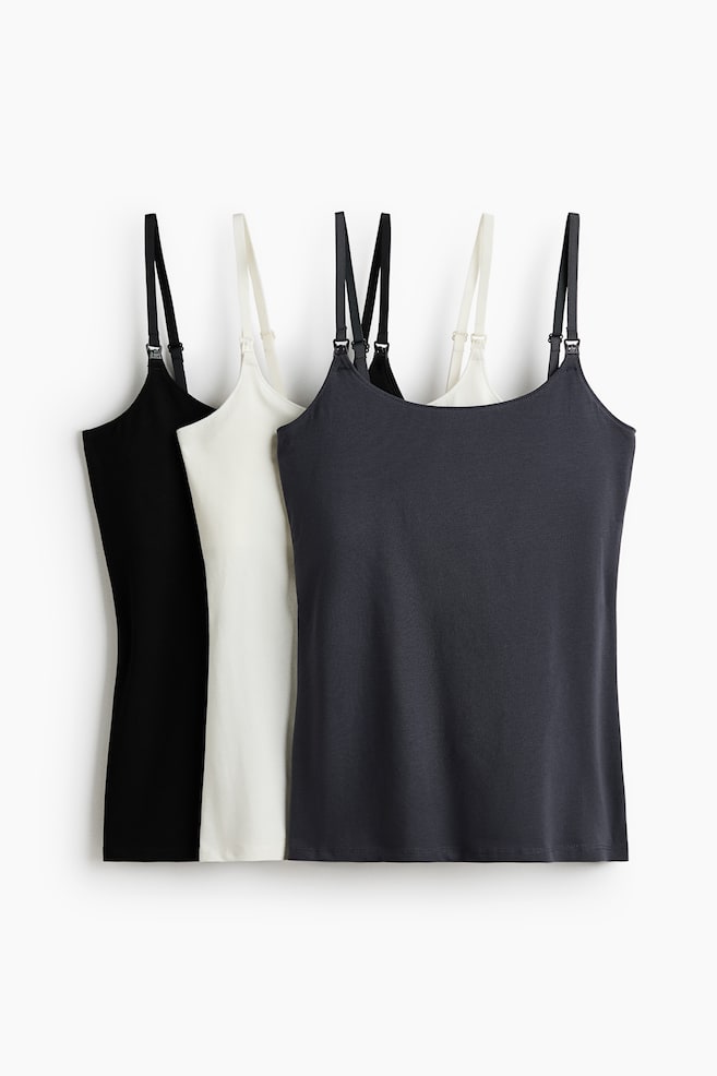 MAMA 3-pack nursing strappy tops-Dark grey/White/Black - 1
