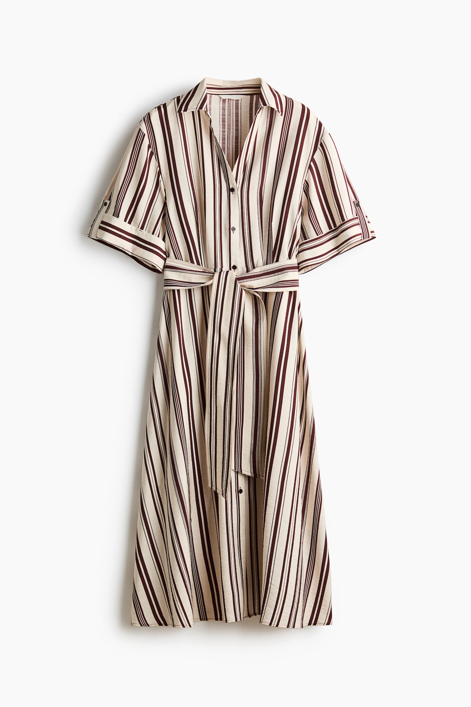 Tie-Belt Dress - Light beige/striped/Black/gingham/Brown/leopard print - 1
