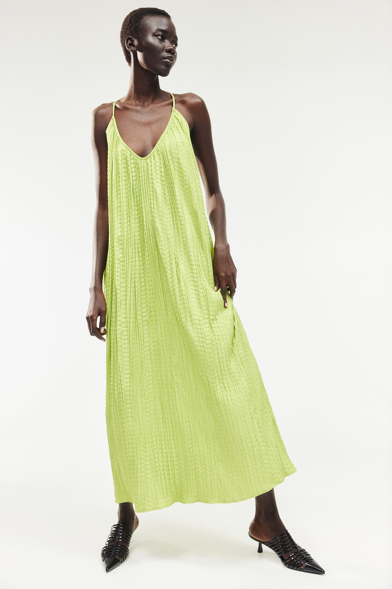 Pleated strappy dress - Lime green - 3