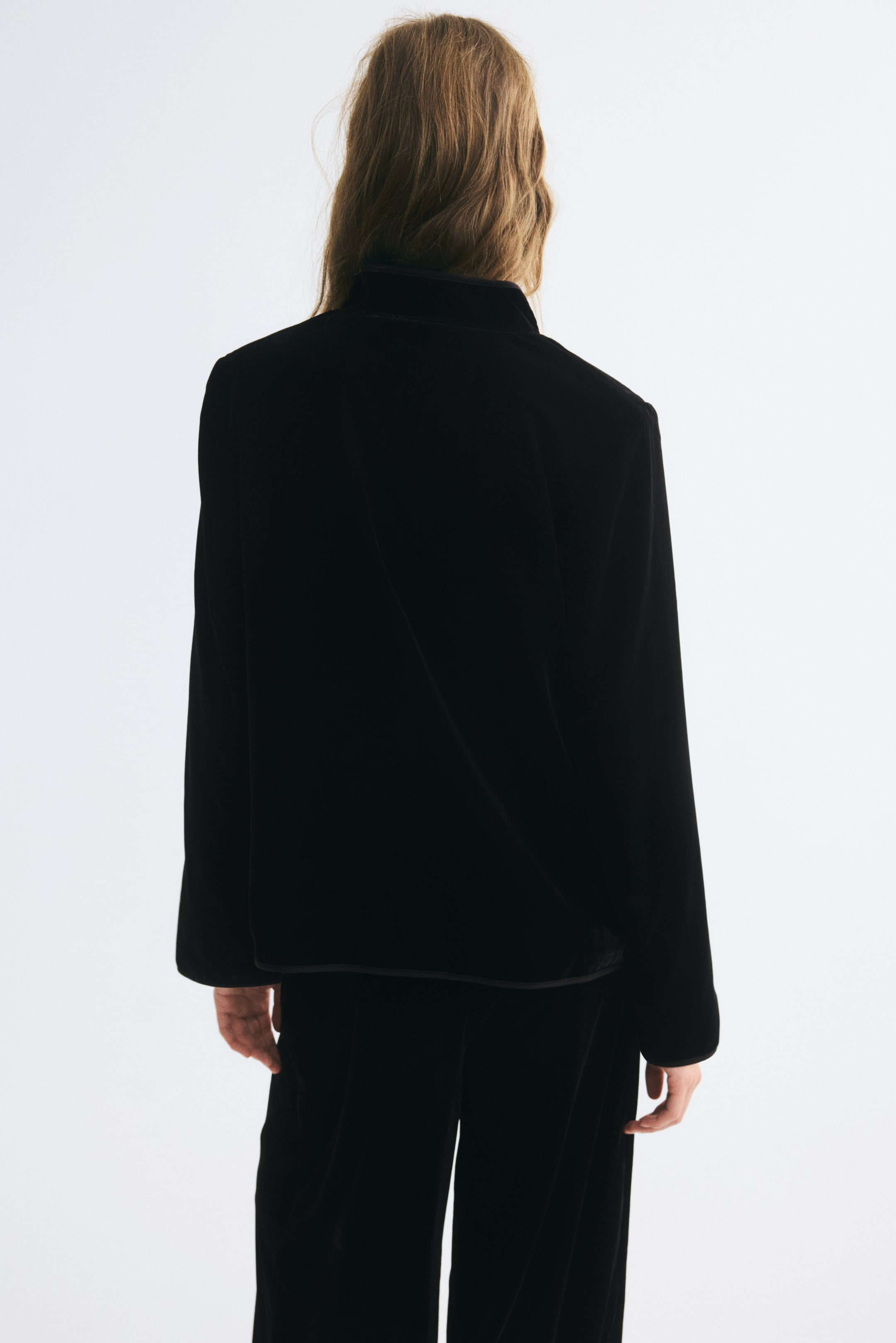 Knot-Button Velvet Jacket