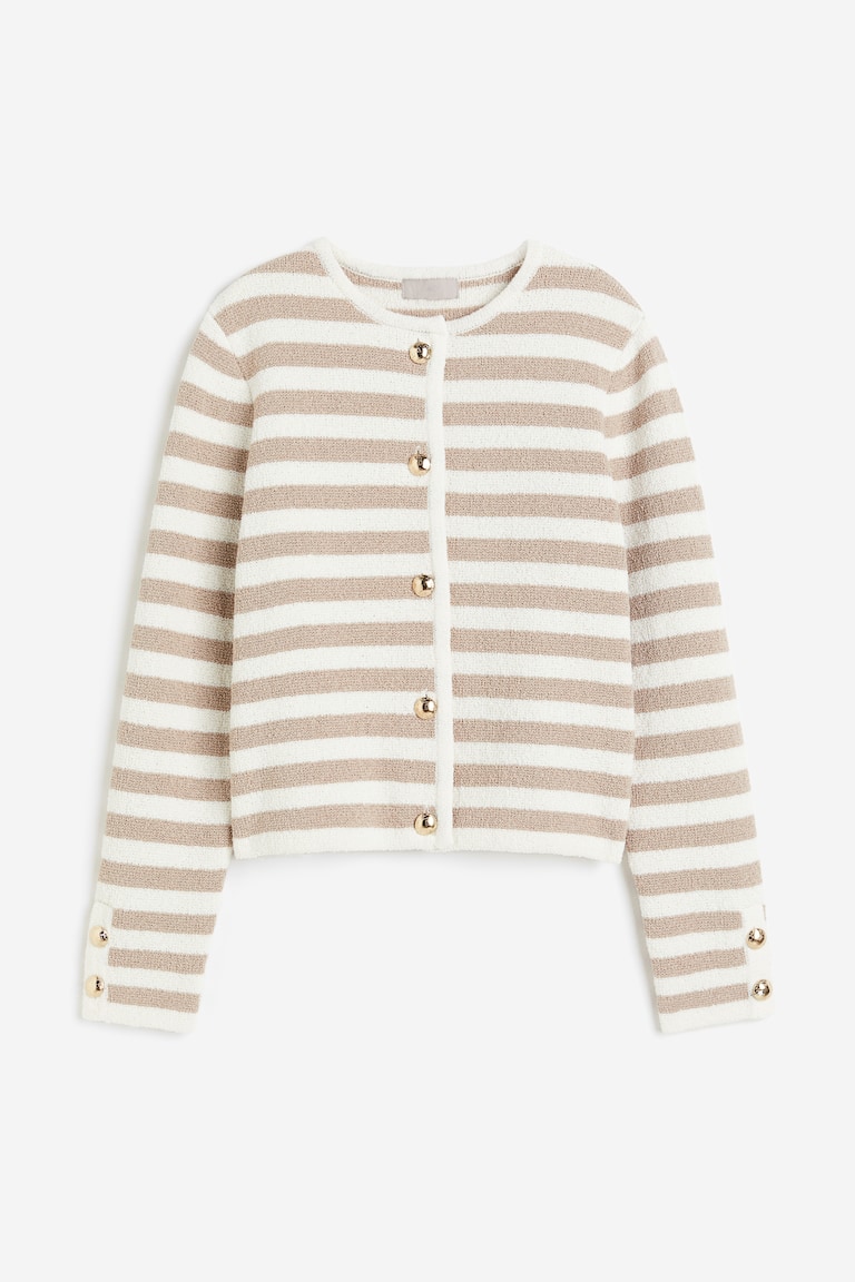 ニットカーディガン - ホワイト／ベージュボーダー - レディース | H&M JP