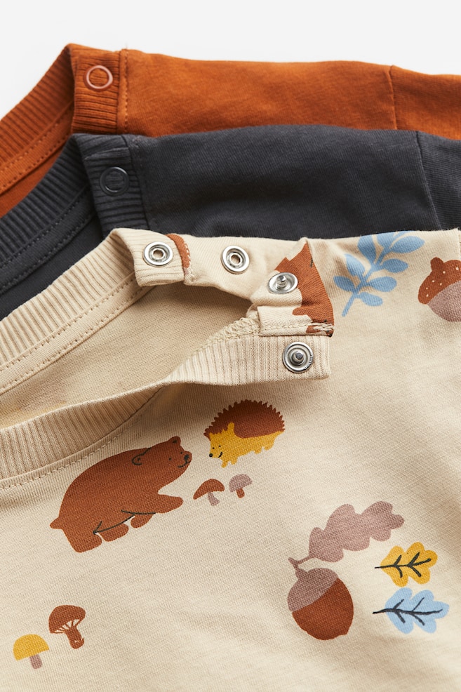 3-pack cotton jersey tops - Beige/Animals/Light beige/Dinosaurs/Light beige/Striped/Brown/Hedgehogs - 2