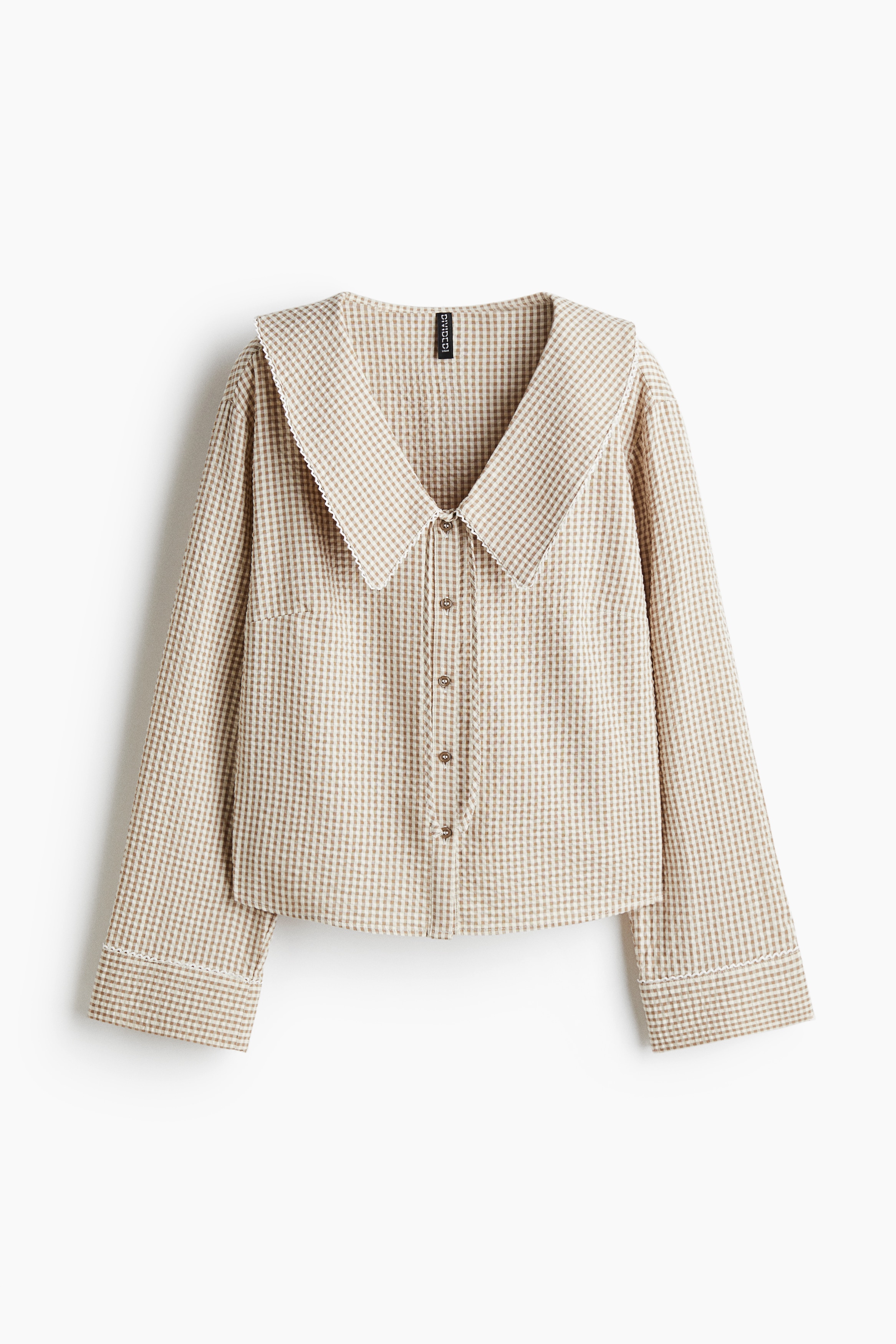 Peter Pan-collared blouse Beige/Gingham check Ladies H&M IN - Main Image