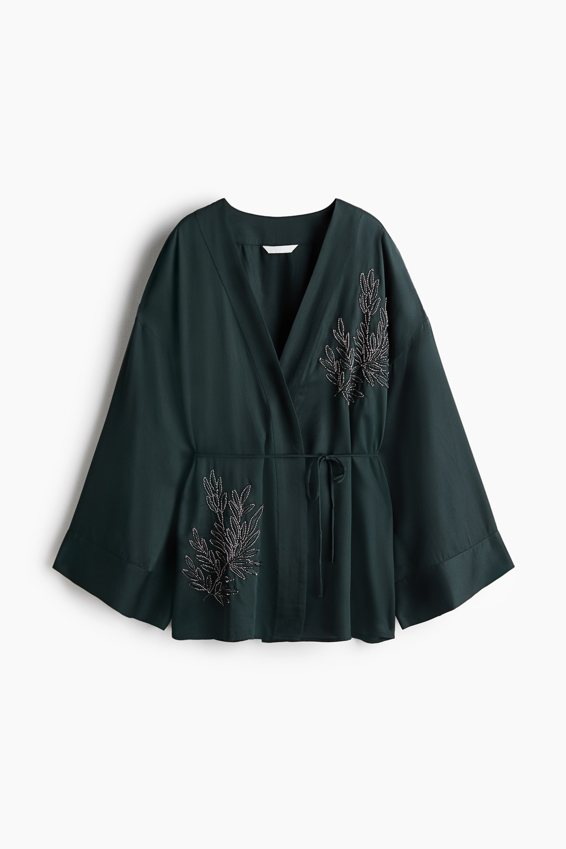 View larger image: Bead-embroidered wrap blouse - Dark green - Ladies | H&M 1