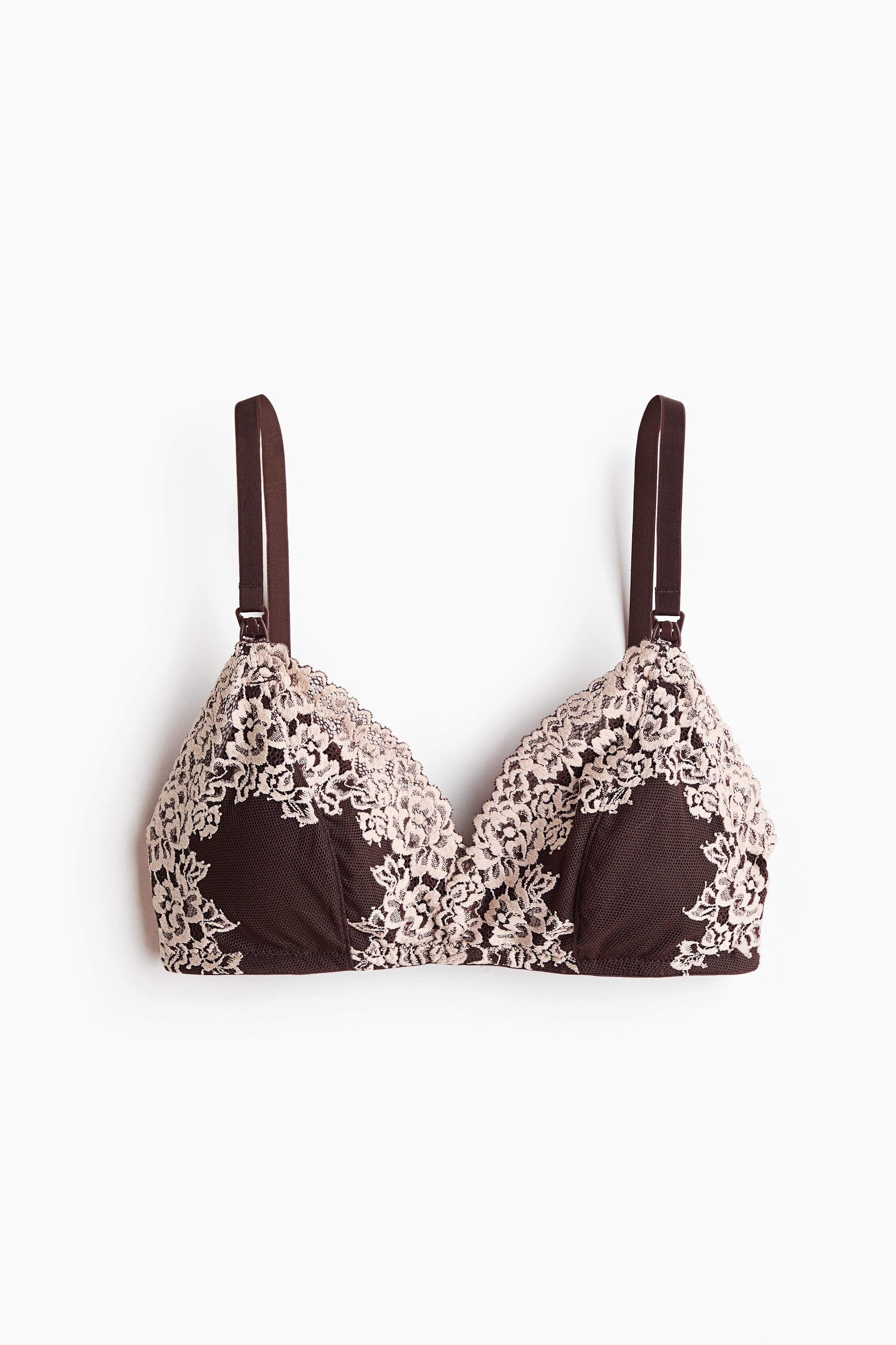 MAMA Padded Lace Nursing Bra - Dark brown/cream/Powder pink/cream