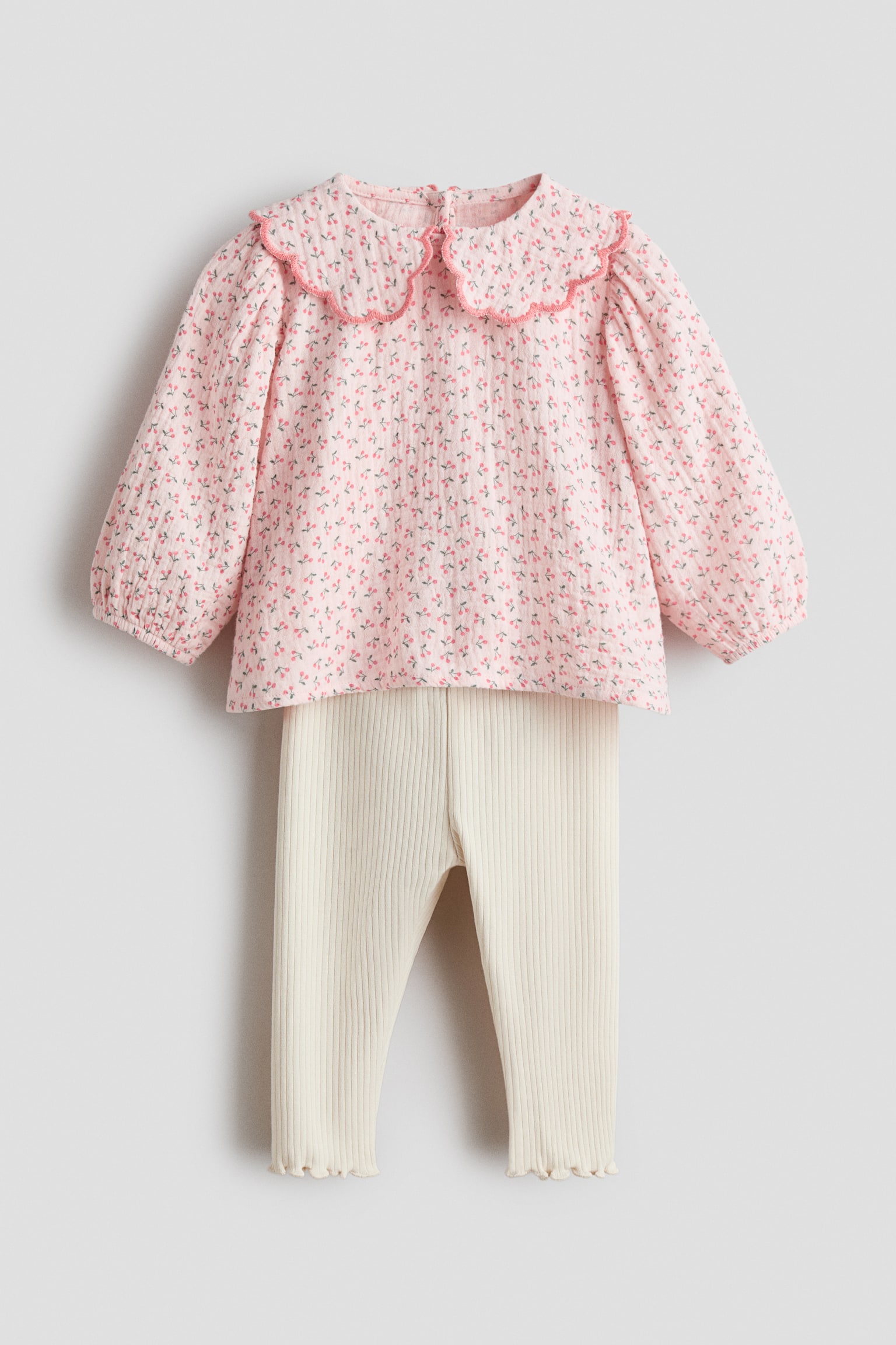 Set 2 pezzi camicetta e leggings - Rosa chiaro/ciliegie/Rosa chiaro/fiori