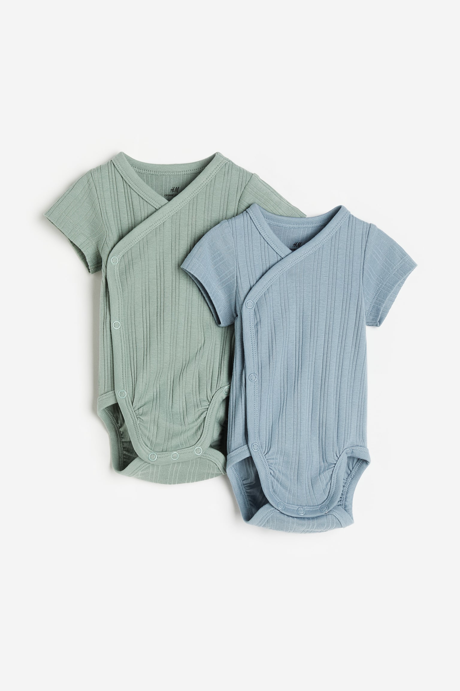 2-pack wrapover bodysuits - Dusty green/Dusty blue/Powder pink/Beige-pink - 1