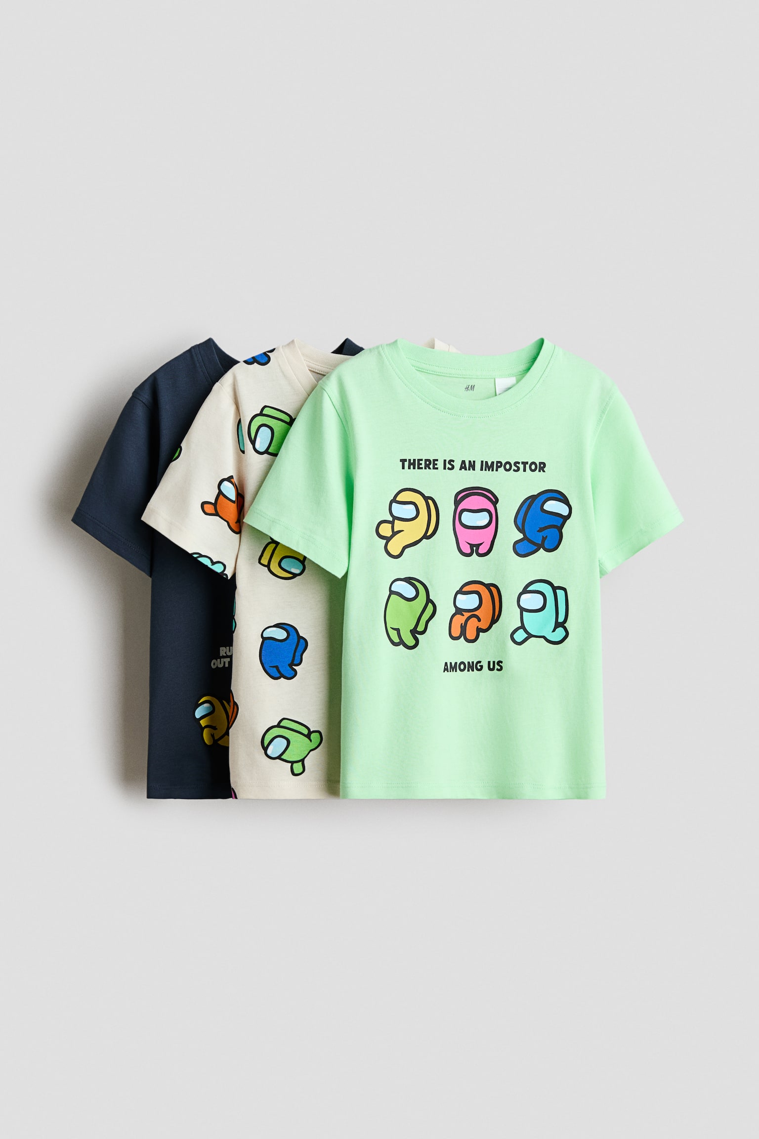 3-Pack Printed T-Shirts - Light green/Among Us