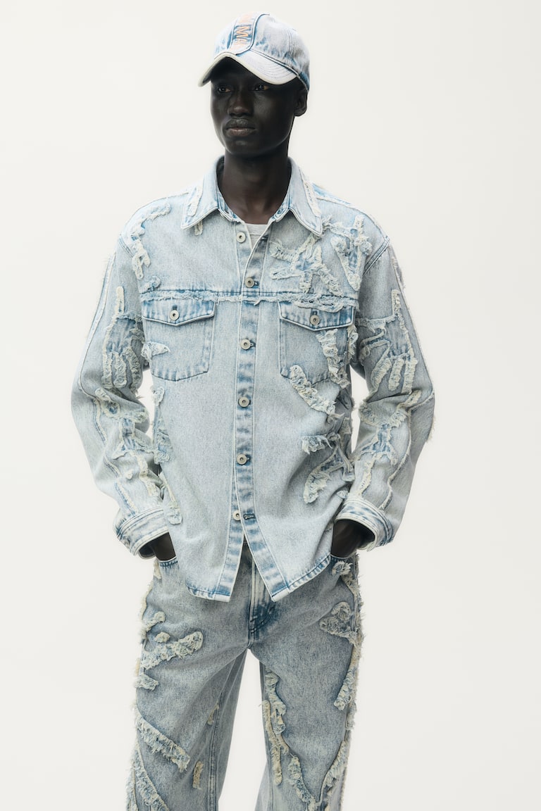 Distressed-Look Denim Shirt Light denim blue Men H&M US