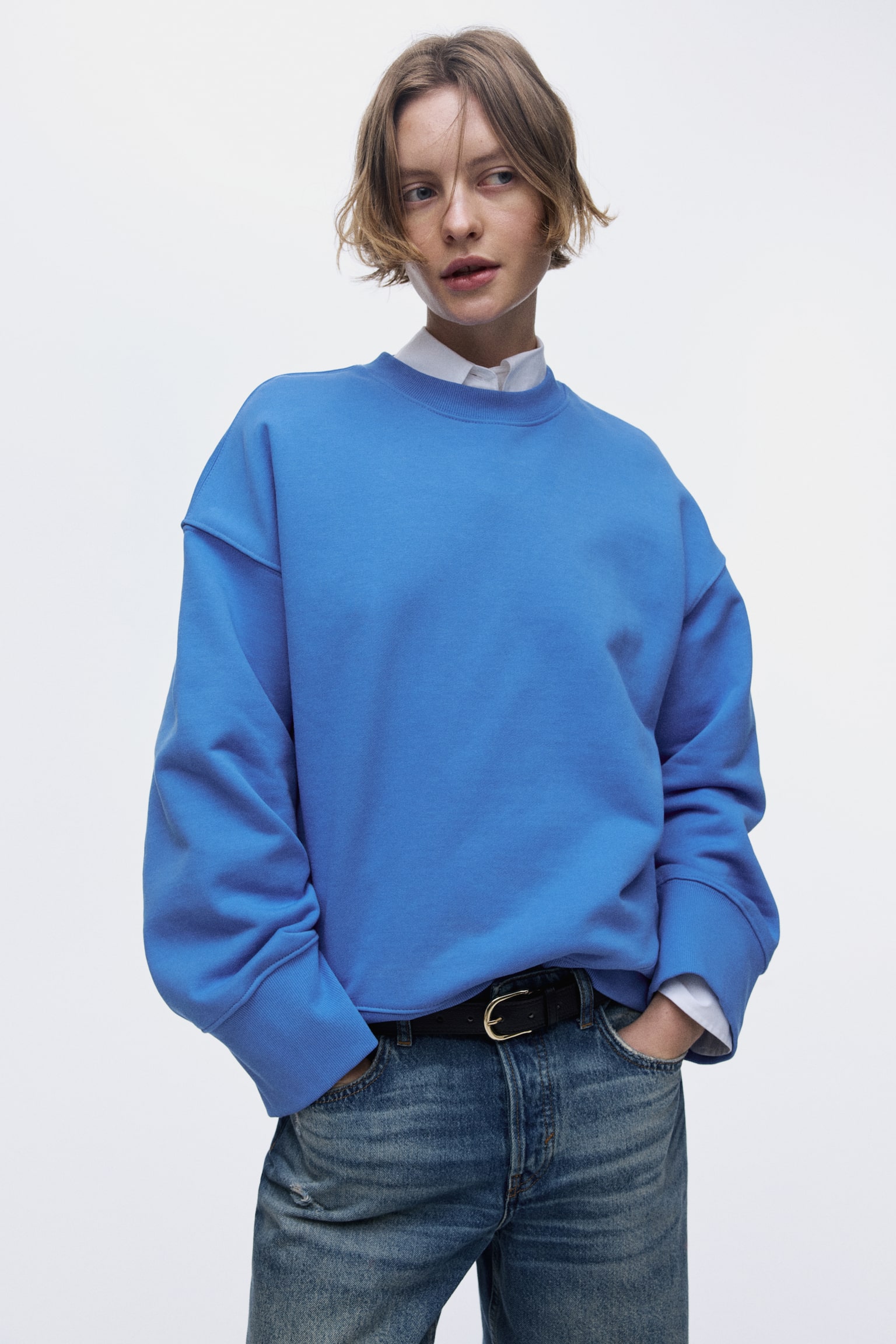 Oversized cotton sweatshirt - Blue/Dark grey/Light beige/Dark brown - 1