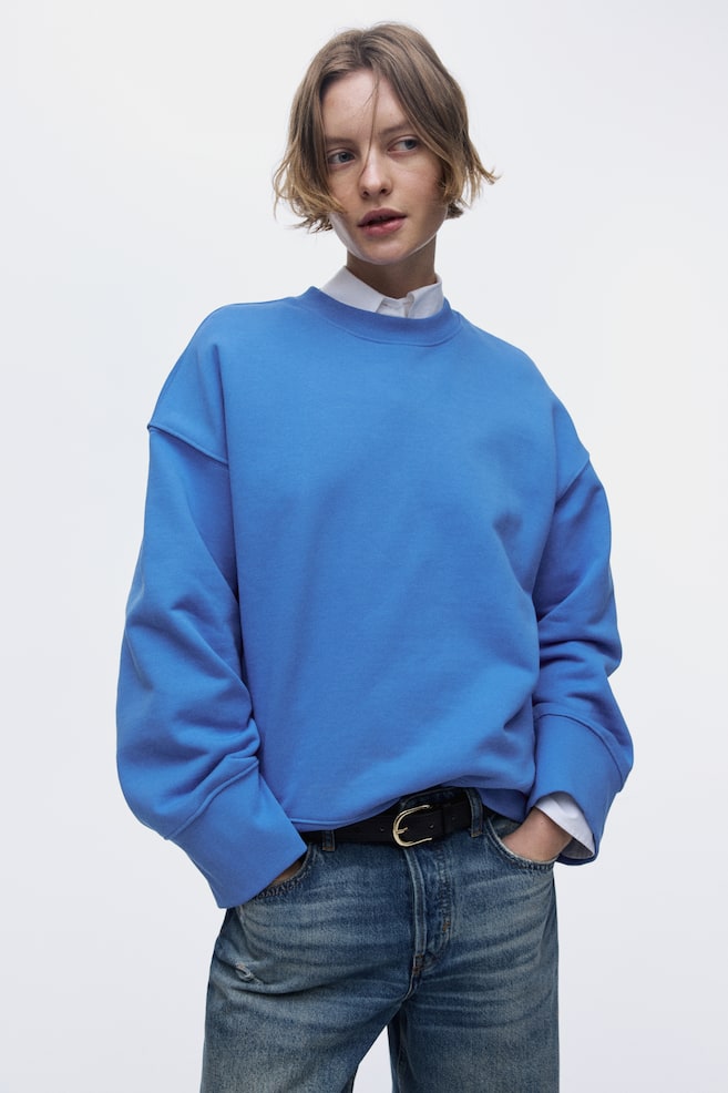 Oversized cotton sweatshirt - Blue/Light beige/Dark grey/Dark brown - 2