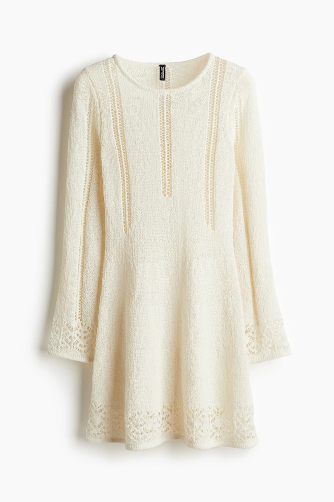 Miniabito in maglia traforata - Crema - 1