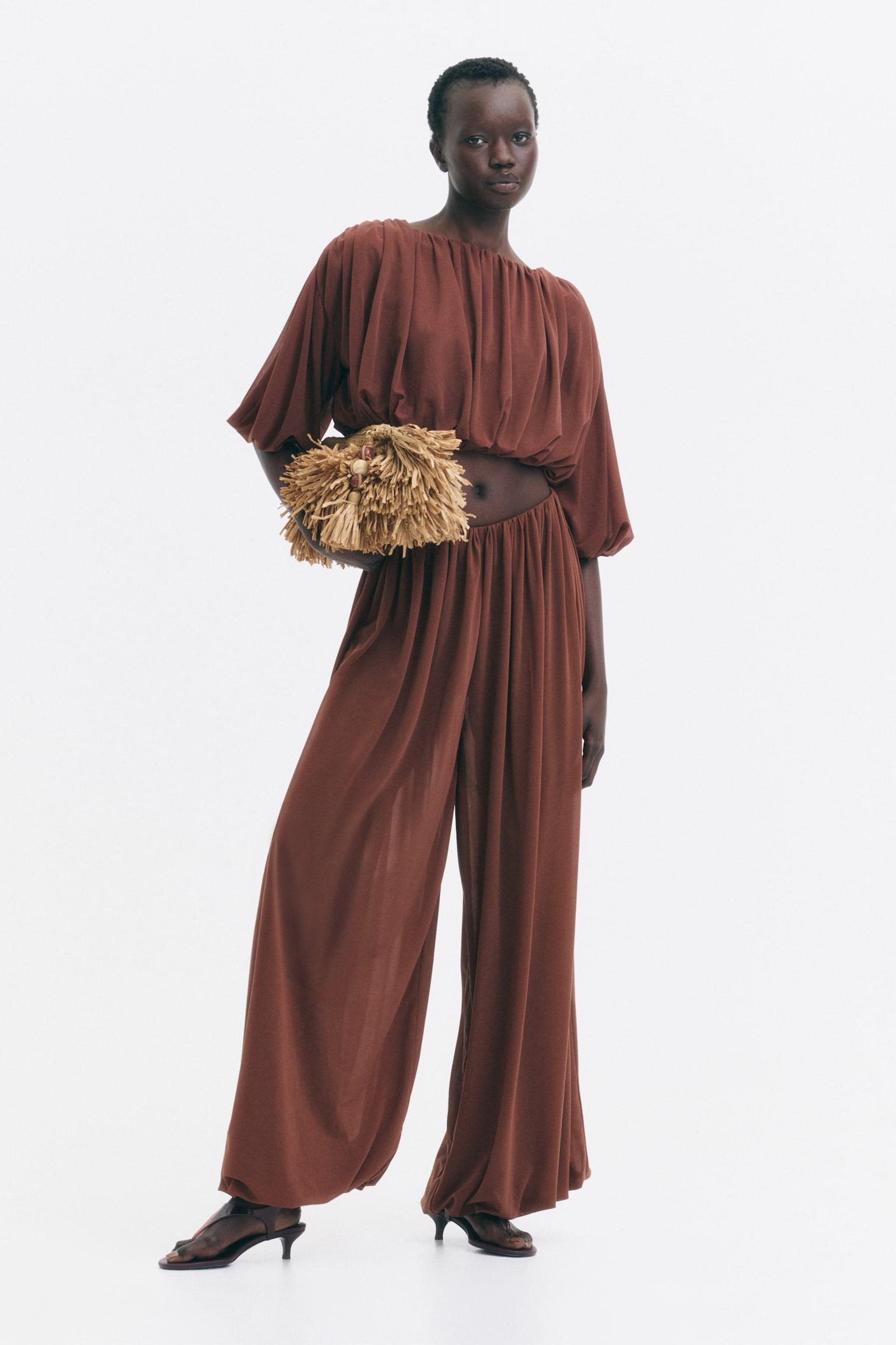 Draped balloon trousers - Brown - 1