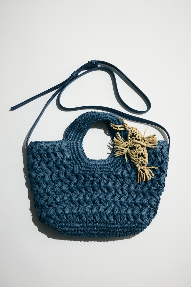 Straw Crossbody Bag - Dusty blue/Beige - 2