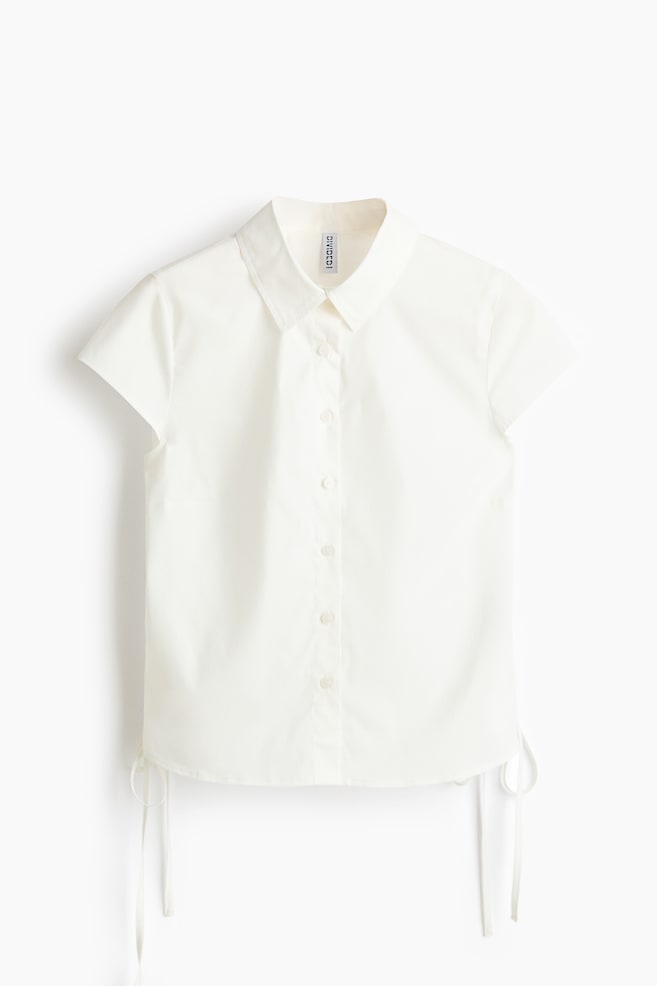 Drawstring-detail shirt - Cream/Dark brown/Beige - 1